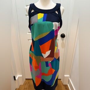 NWT. Joseph Ribkoff. Geometric Print Jersey Dress. Navy Multi. Size 12.